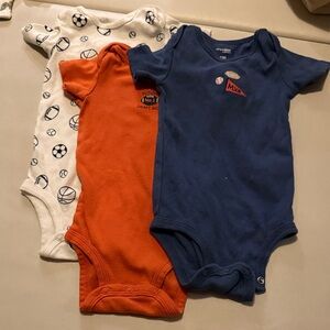 Simple Joys by Carters Blue, Orange, and White Sports Bodysuits Set of 3- 12m